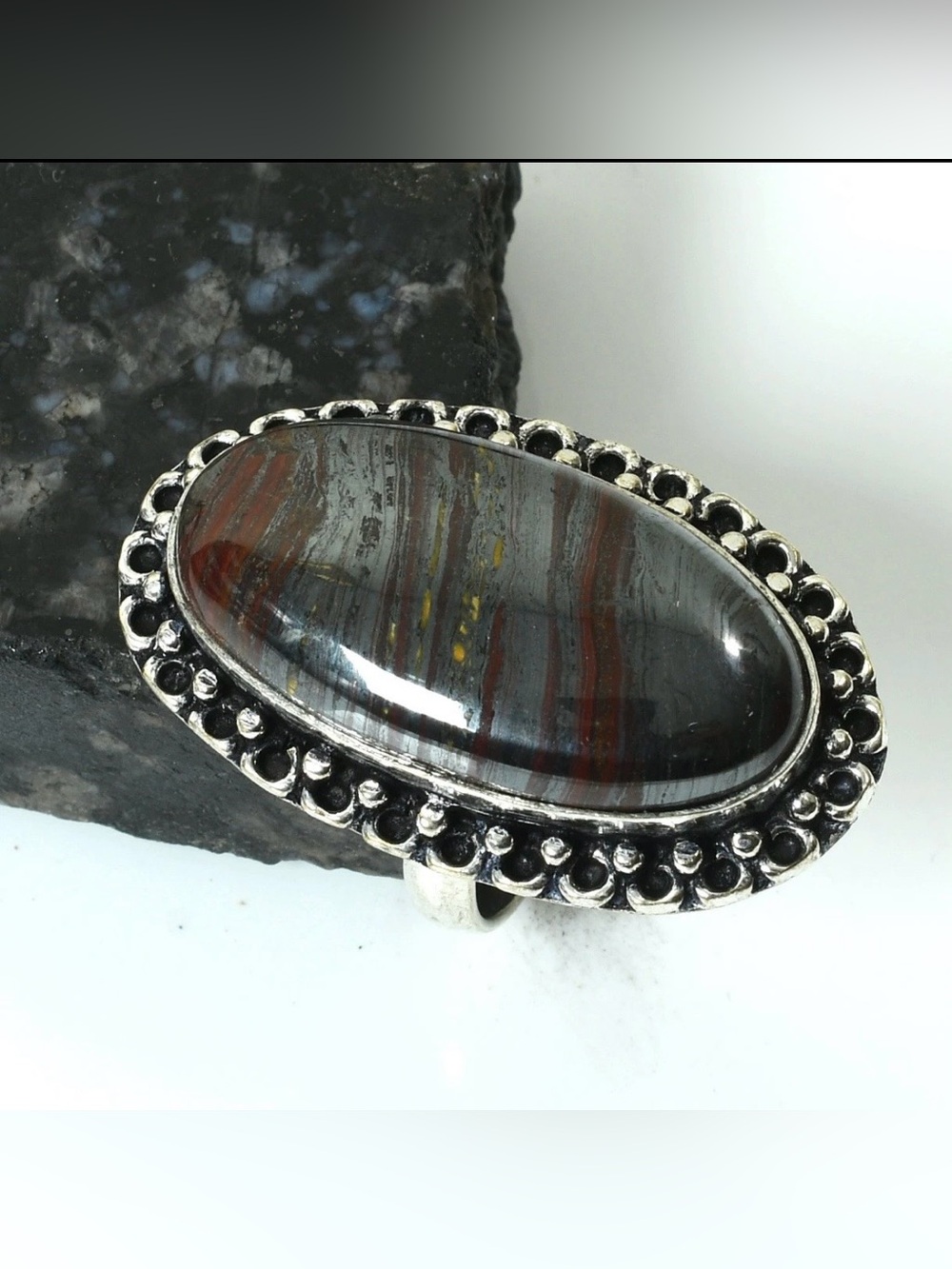 Iron Tiger Eye Gemstone Handmade Ring Size-8.75 - Picture 2 of 8
